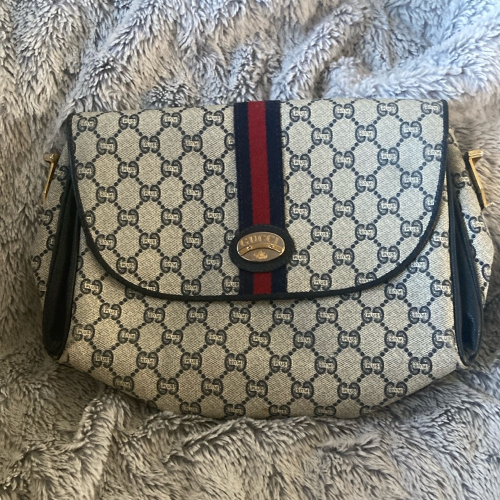 Gucci Cream and Black Crossbody Bag with Monogram Pattern